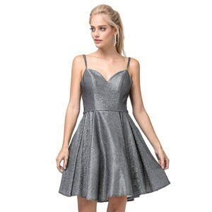 COCKTAIL DRESS Double Strap Sweetheart Neck A-Line Glitter Dress